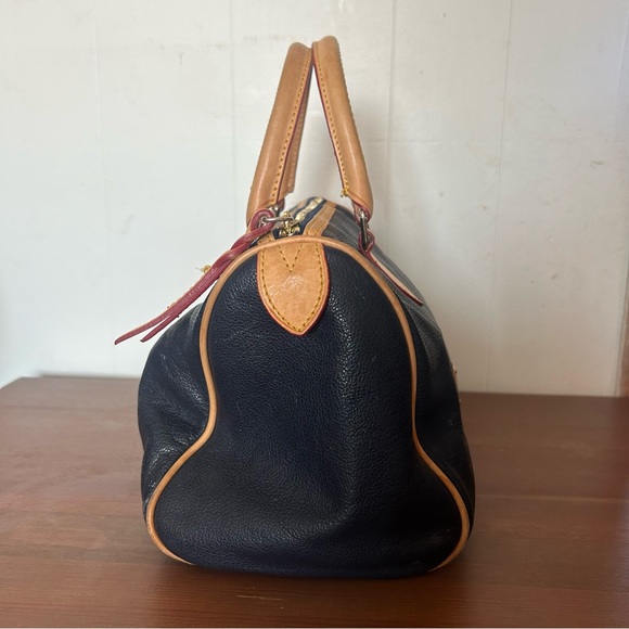 Dooney & Bourke Navy Blue Pebbled Leather Handbag Purse Pink Lining Red Trim - Picture 7 of 12